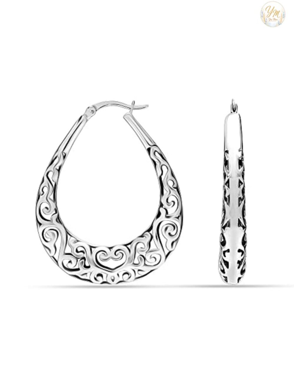 Sterling Silver Chunky Hoop Earrings Hypoallergenic Click-Top Italian